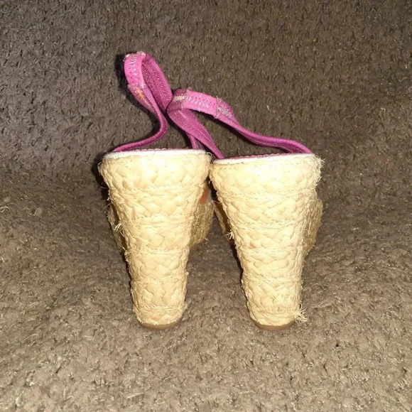 COACH-Grace-Pink Blue Rainbow Stripe Wedge Slingback-Straw Wedge-Sz 10-Near Mint - Picture 5 of 7